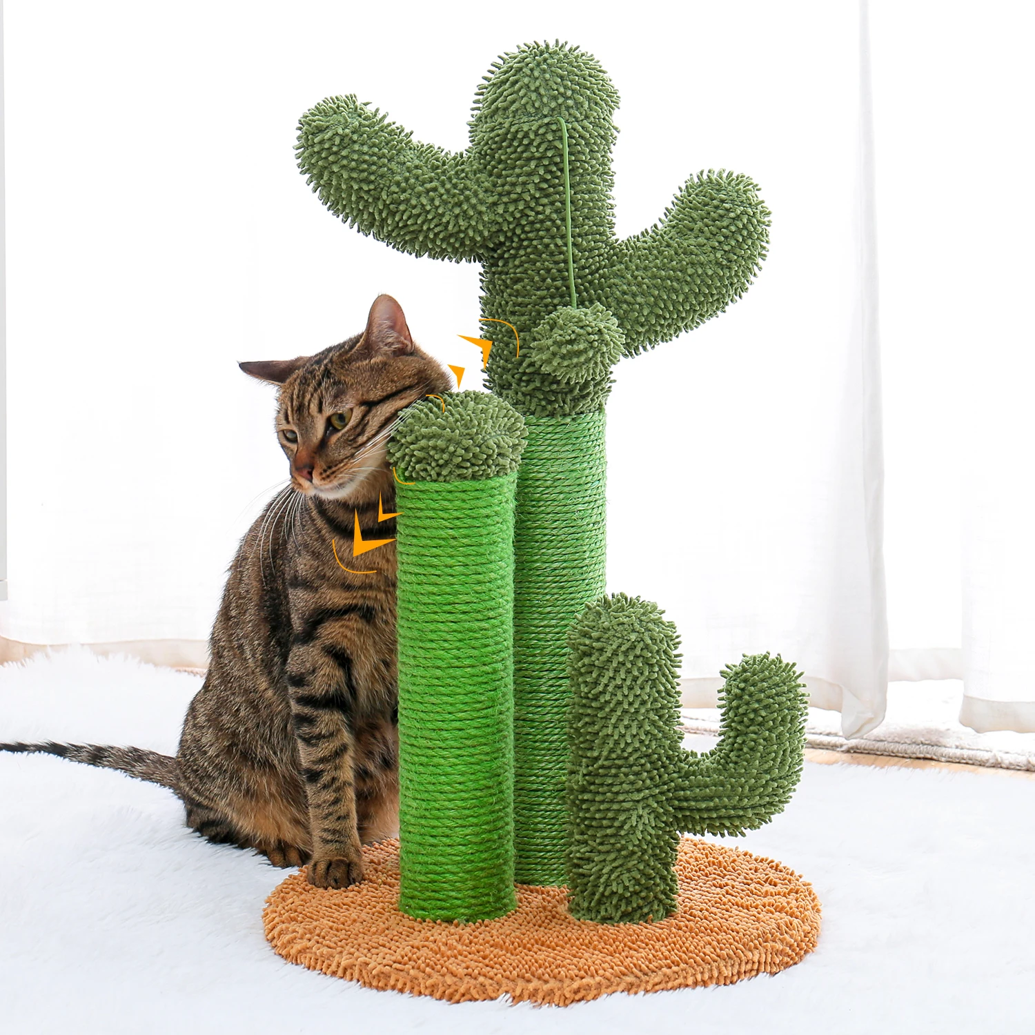 Cat Scratching Post Cactus Cat Scratcher Featuring with 3 Scratching Poles and Interactive Dangling Ball(Banned shein,unable to