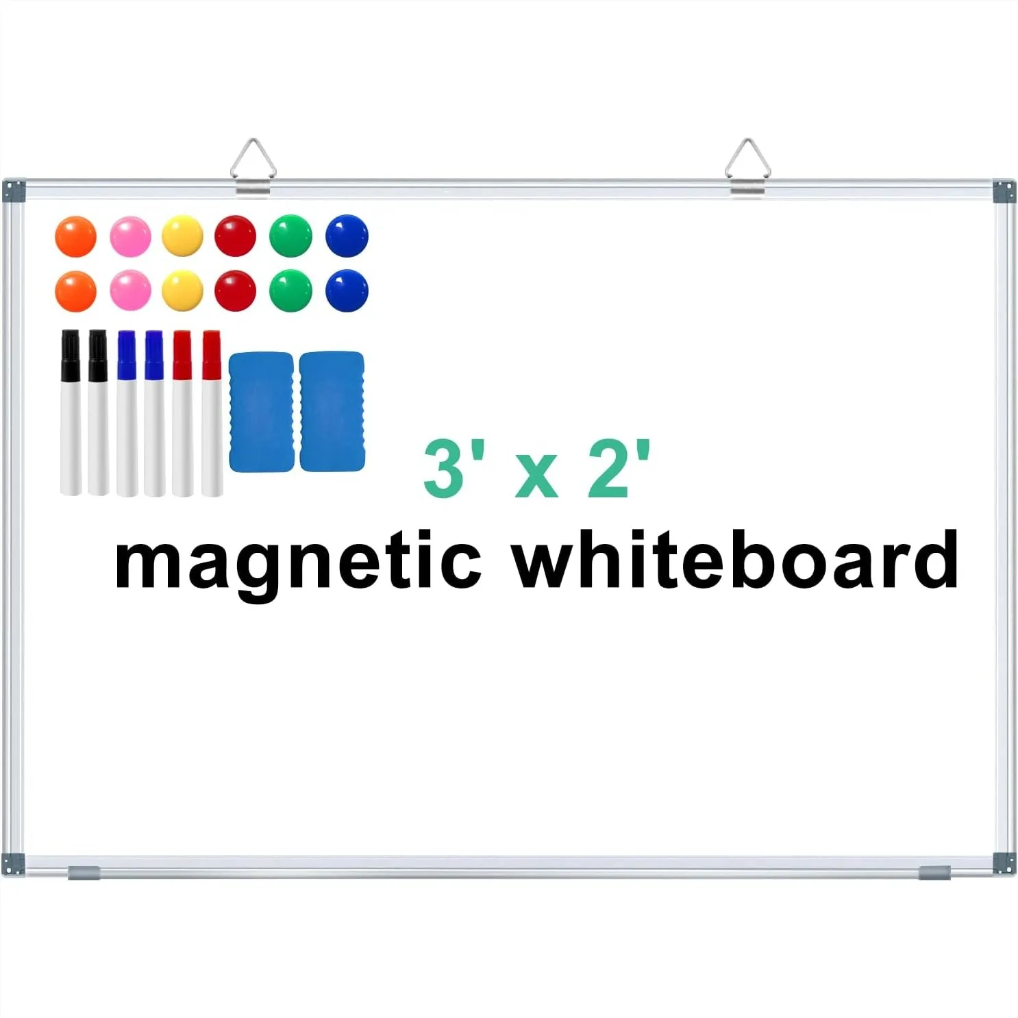 

Magnetic Whiteboard 36x24 Large Dry Erase Board with Aluminum Frame, Long Pen Tray, 6 Markers, 2 Erasers & 12 Magnets for Home