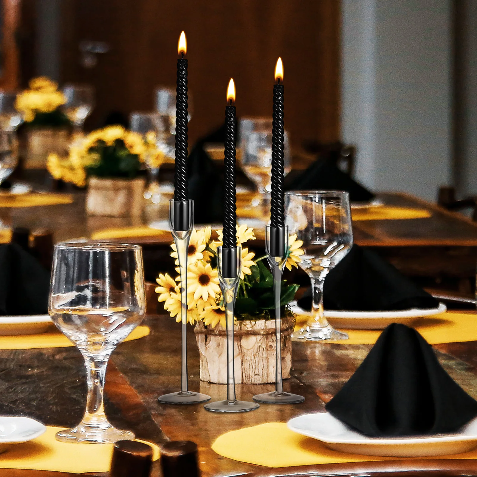 

3Pcs Glass Holders Clear Tall Stem Wedding Table Centerpiece Decorative Candlestick Holder Romantic Home Decor