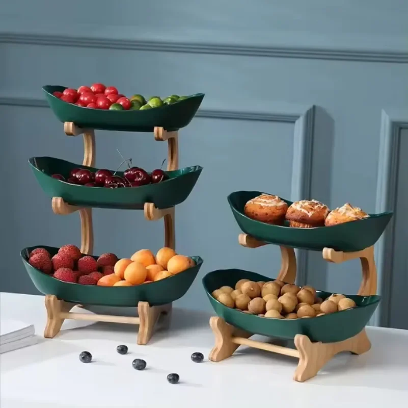 

Table Plates Dinnerware Wooden 2/3Layer Kitchen Vegetables Fruit Bowl Holder with Floors Partitioned Dish Snack Candy Cake Stand