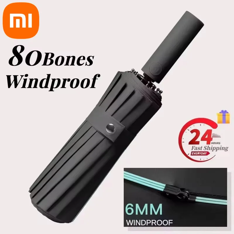 Xiaomi Reinforced 80 Bone Super Strong Windproof Automatic Fold Umbrella Large Waterproof Anti-storm Sunshade UV Umbrellas