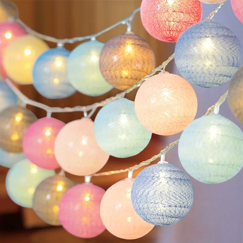 LED Cotton Rattan Ball Lighting Strings Fairy Garland String Lights Christmas Outdoor Garden Wedding Party Decoration Lamp Bulb