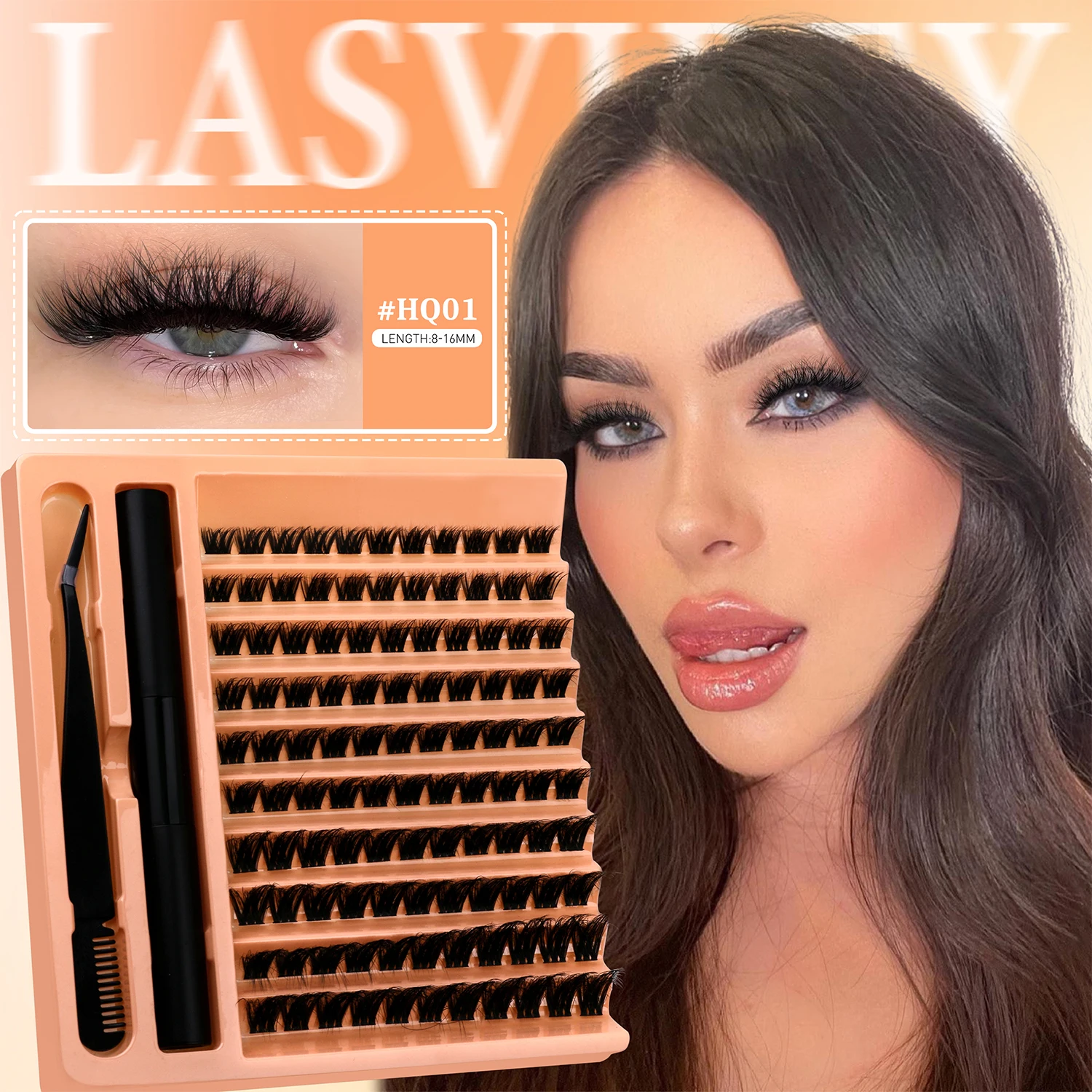 Lasvirey DIY Lashes Extension Kit Fluffy Lash Clusters Set Individual Eyelashes With Bond&Seal and Lash Tweezer Makeup At Home