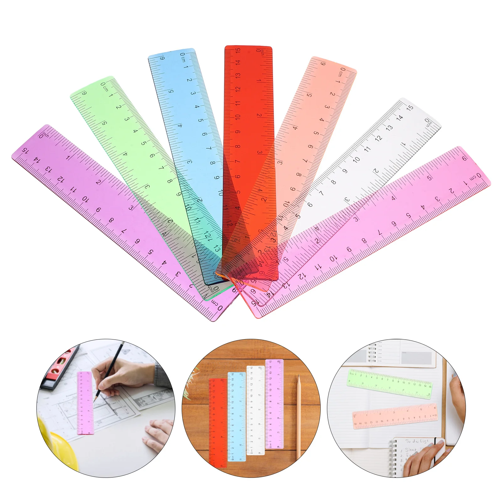 14Pcs Colorful Transparent Straight Ruler Set Precision Measuring Tool for School Office Art Applications