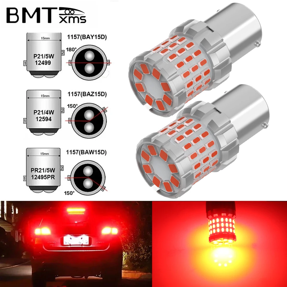 

BMTxms 2X 1157 P21/4W BAZ15D P21/5W BAY15D BAW15D PR21 Red LED Stop Brake Lights Canbus For Skoda Rapid Fabia 2015-2018 Ford Kia