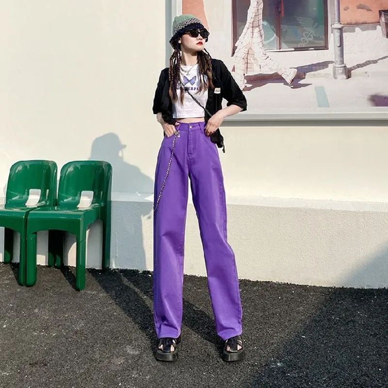 2024 Spring/Summer Korean Edition New Colored Wide Legged Pants High Waist Draping Slim Straight Leg Jeans