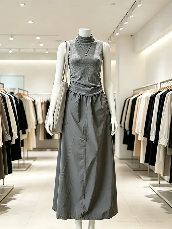 

plus Size Women's Summer New Sleeveless Slim Fit Top High Waist Skirt Two Piece Set Commute Korean Style Fashion Set