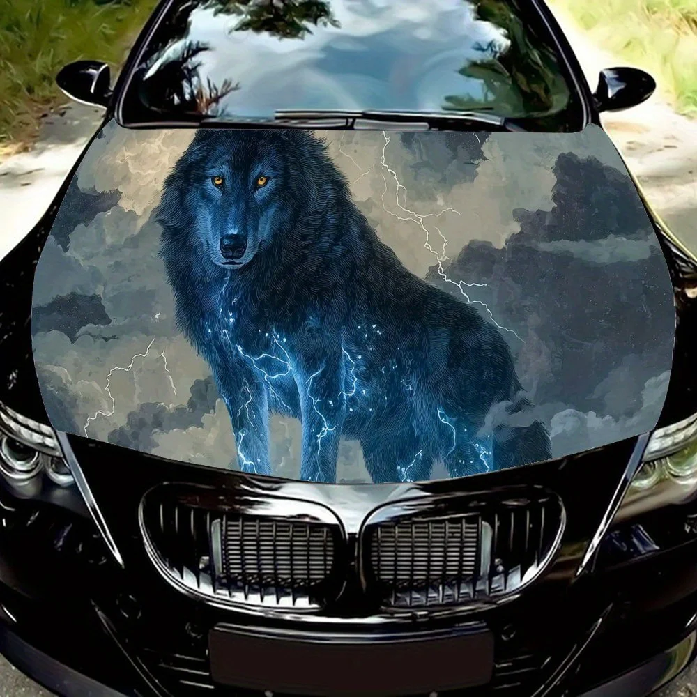 Glare Blue Wolf Car Hood Sticker - Self-adhesive Design, Easy To Install, Waterproof and Stain-resistant, Make Your Car Stand Ou