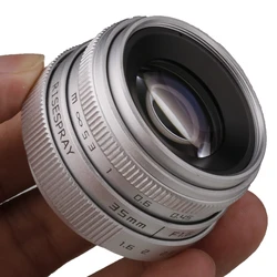 Argent Mini 35mm f/1.6 Objectif CCTV APS-C + bague d'adaptation pour Panasonic/Olympus Micro 4/3 Sony E A6femelle 6500 IL EOS-M M50 Fujifilm