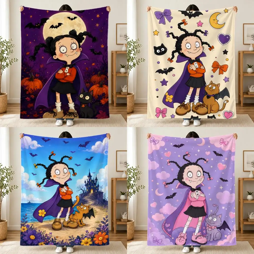 Anime Mona the Vampire Throw Plush Flannel Throw Blanket, Sofa Bed Travel Picnic Home Textile Decor