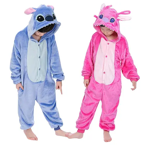 Kids Stitch Cosplay Kostuum Flanellen Pyjama Anime Lilo & Stitch Jumpsuits Onesie Pyjama Halloween Kostuum voor Kind