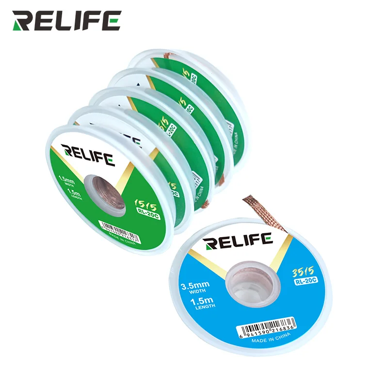 RELIFE RL-20C Premium Pure Copper Desoldering Braid,Oxidation-Resistant, High Absorption for Clean PCB Rework and Solder Removal