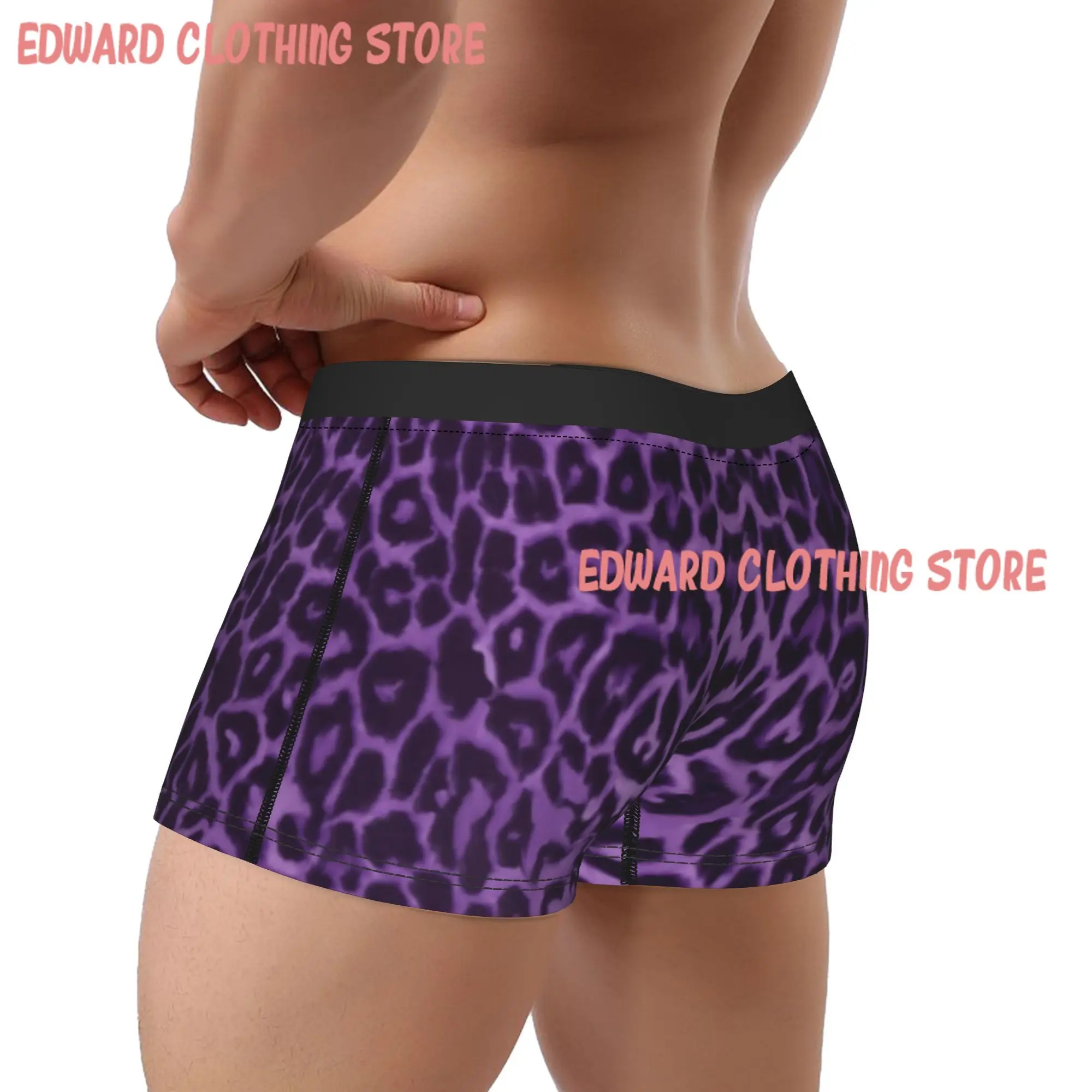 Purple Leopard Pattern Animal Print Boxershorts 3D Pouch Underwear Quality Print Shorts Briefs Soft Trend Men Panties Plus Size