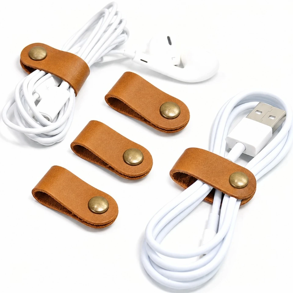 10/20/30PCS PU Leather Cable Organizer Snap Button Cord Holder Wire Wrap for Earphone USB Charging Cable and Desktop Storage