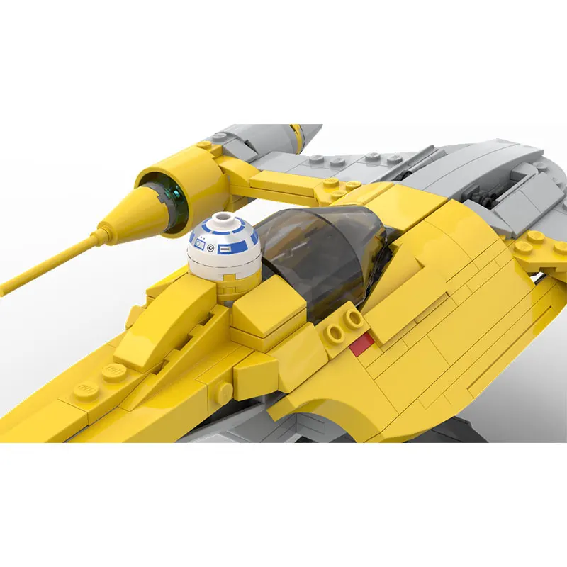 Moc bloco de construção série nave espacial filme quente amarelo nave espacial criativo tijolo modelo educação brinquedo aniversário MOC-102833 367 pçs