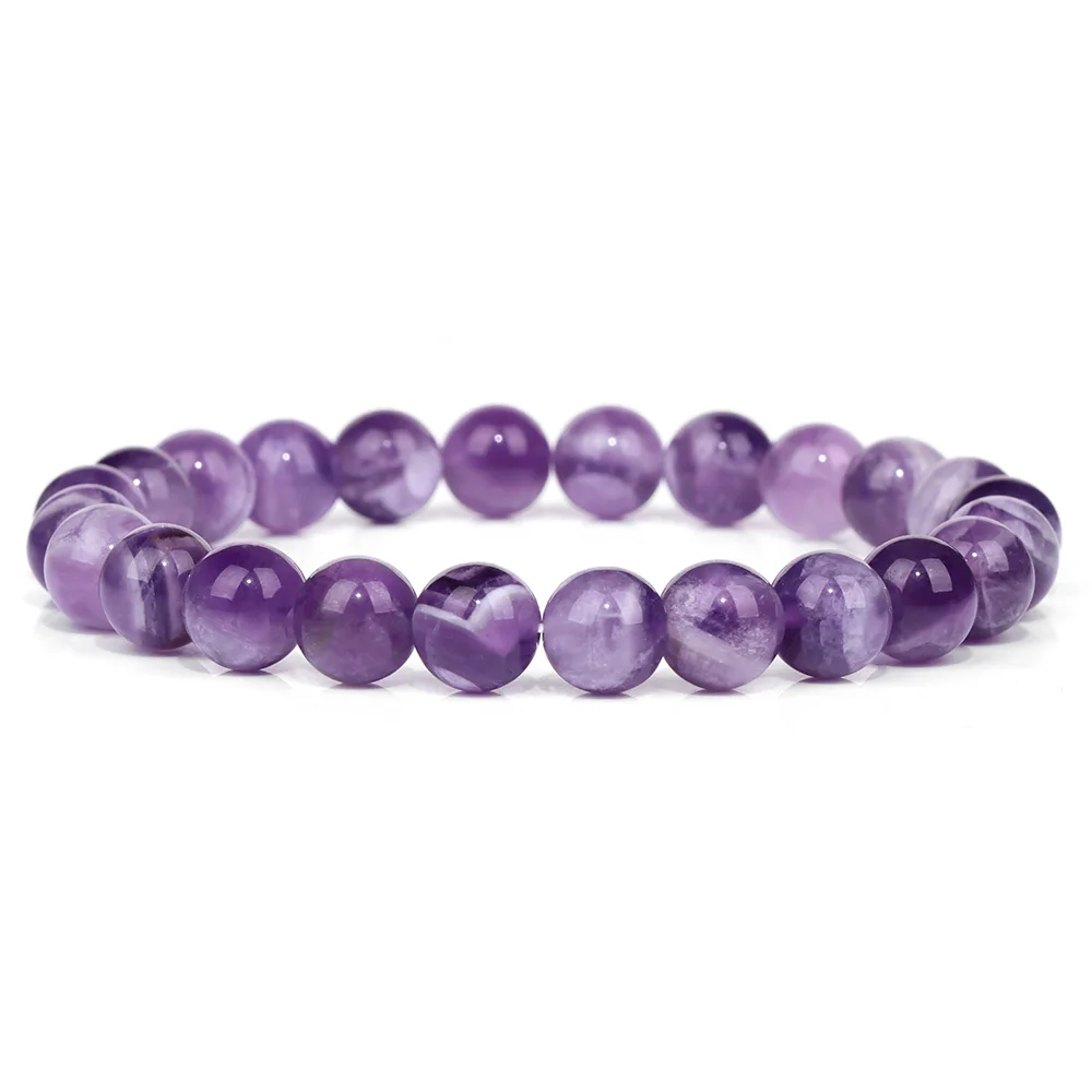 Purple Stone Bracelet 8mm Natural Stone Fire Dragon Agates Amethysts Fluorite Jasper Beads Elastic Bracelets For Women Men