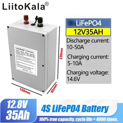 LiitoKala 12V 35Ah Lifepo4 Battery Pack with 4S 50A Balanced BMS for Electric Boat and Uninterrupted Power Supply 12.8V 30Ah