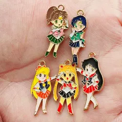 10pcs Enamel Cartoon Girl Charm for Jewelry Making Bulk Kawaii Anime Earring Pendant Necklace Accessories Diy Craft Supplies