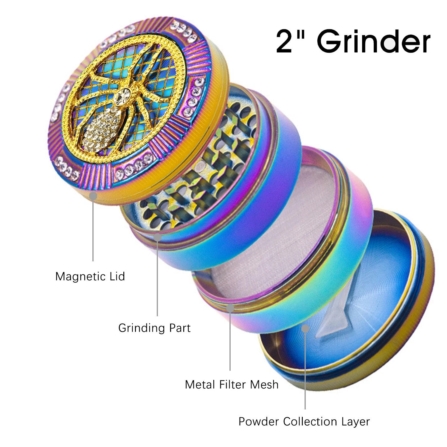 2 Inches/52mm Grinder for Herb Tobacco 4-layer Manual Smoking Accessories Herb Grinder Spice Crusher Bling Diamond Animal Design