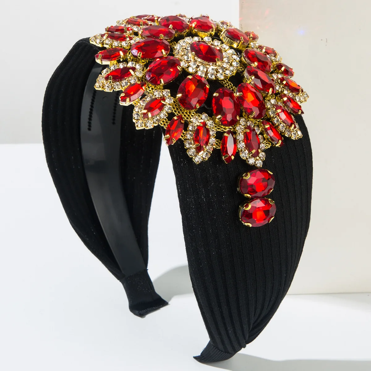

Women Elegant 14cm Rhinestone Hairband Lady Hair Decorate Headband Toothed Hair Hoop Big Crystal Flower Fashion Hair Accessories