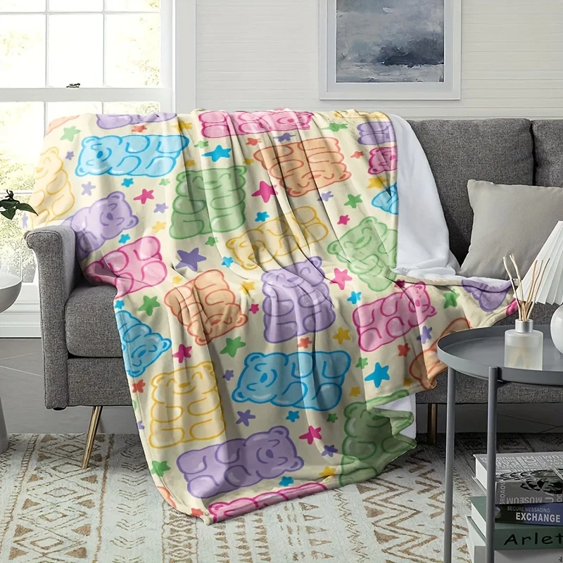 1pc Soft Candy Bear Theme Flannel Blanket | Suitable for Boys and Girls, Ideal for Outdoor Camping, All-Season Gift for Daughter