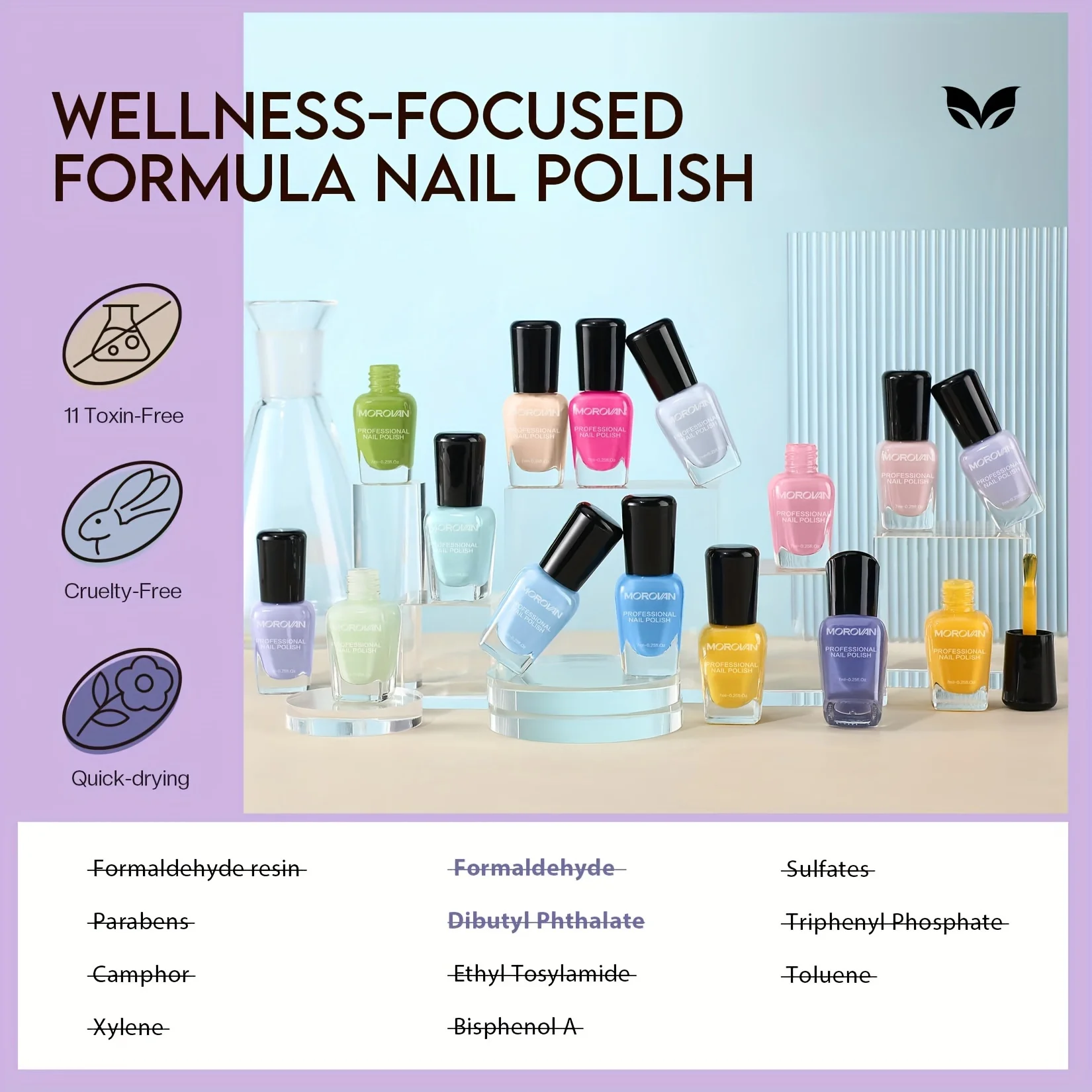 Morovan 15 Color Nail Polish Set：Air dry Regular Quick dry Nail Polish Pack 0.25oz Spring Summer Nail Polish Kit Gift for Women