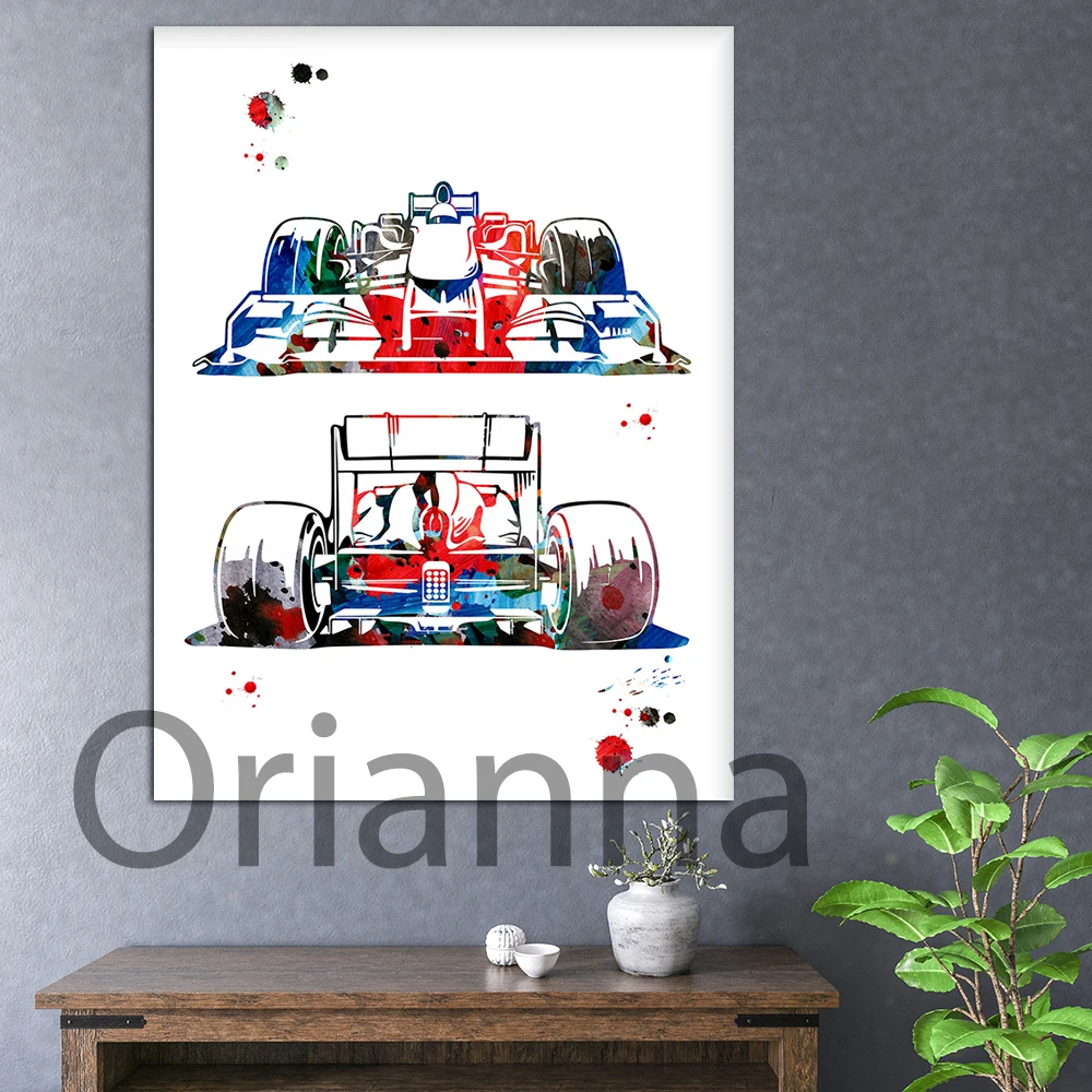 

F1 Race Car Watercolor Print Poster Sports Art Car Race Competition Print F1 Racing Car Wall Art Canvas Painting Home Decoration