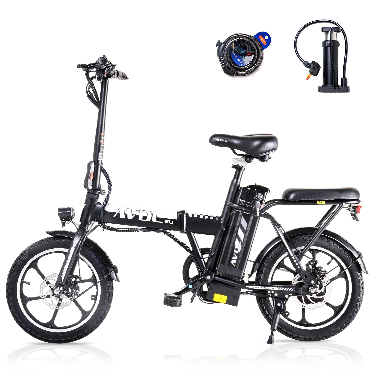 Vélo électrique pour adultes AVDLEU A10, puissance 250W, batterie 36V 12.8Ah, vélo électrique urbain pliable, 16x2.125 pouces, vélo électrique de banlieue