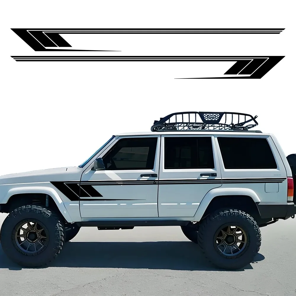

2PCS Car Sticker Long Stripe Car Side Skirt Body Door Decal Retro Hockey Stick Racing Sides Stripes Decals For Jeep Cherokee XJ