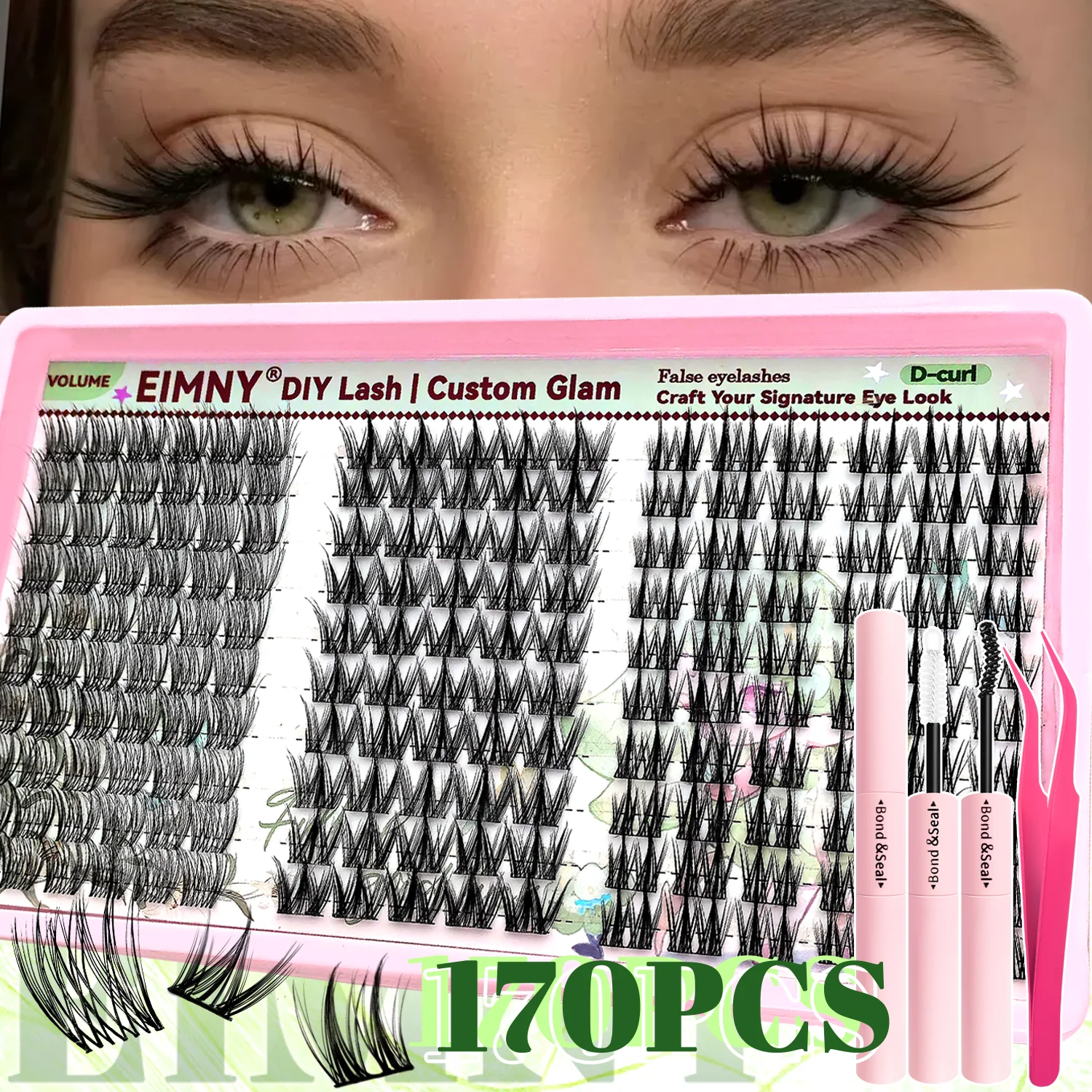 EYMNY 170-teiliges 10-mm-3-in-1-Kunstwimpern-Set mit 3 verschiedenen Wimpernstilen für einzigartige Looks, weich, wiederverwendbar, einfach aufzutragen, für Anfänger