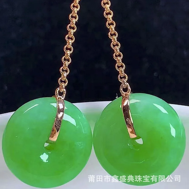 

Wholesale Myanmar Natural a-Level 18K Spicy Green Peace Buckle Eardrops Jade Jewelry with Certificate