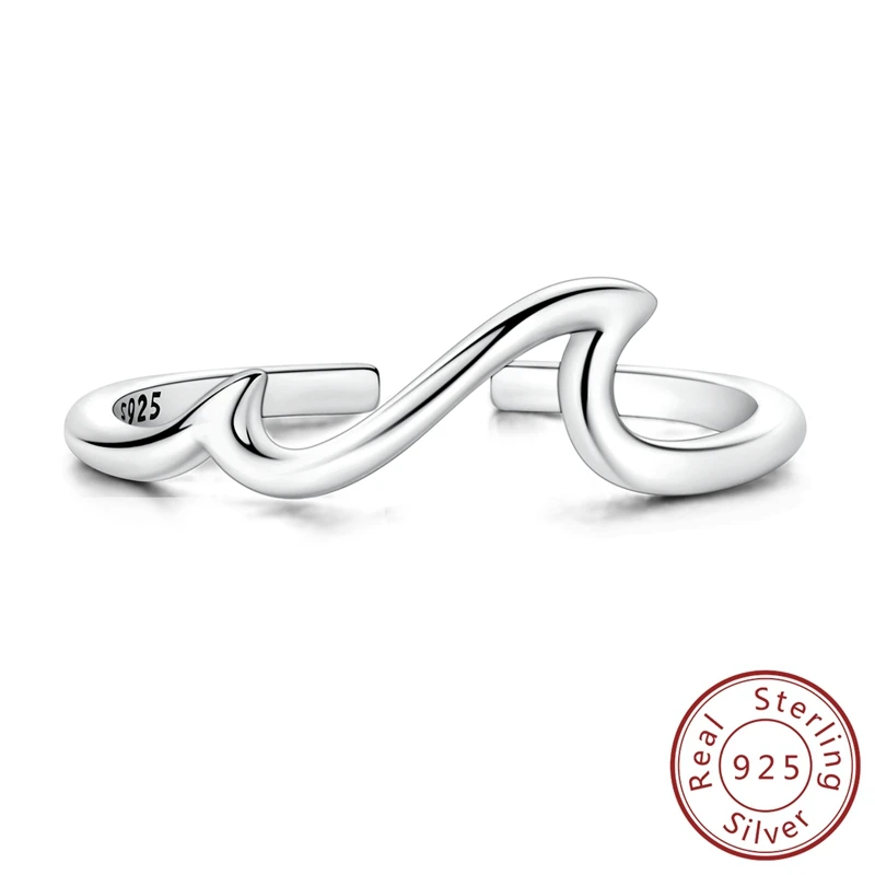 

Fashionable 100% 925 Sterling Silver Wave Mouth Open Ring For Women's Simple Jewelry Matching