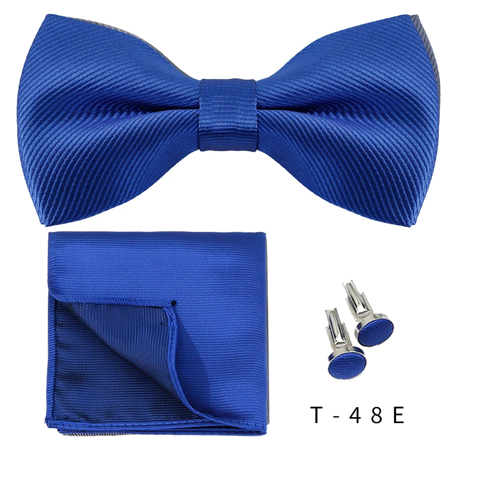 Solid Bowtie Pocket Square Cufflinks Set Business Men Neck 3pcs Bow Ties Handky Cufflinks Set Pocket Handkerchiet Accessories