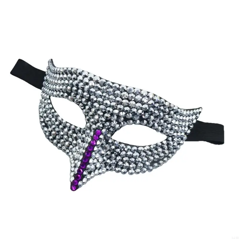 Rhinestones Masquerade Mask Half Face Mask Halloween Party Eye Mask for Men Women Cosplay Masquerade Costume Accessories