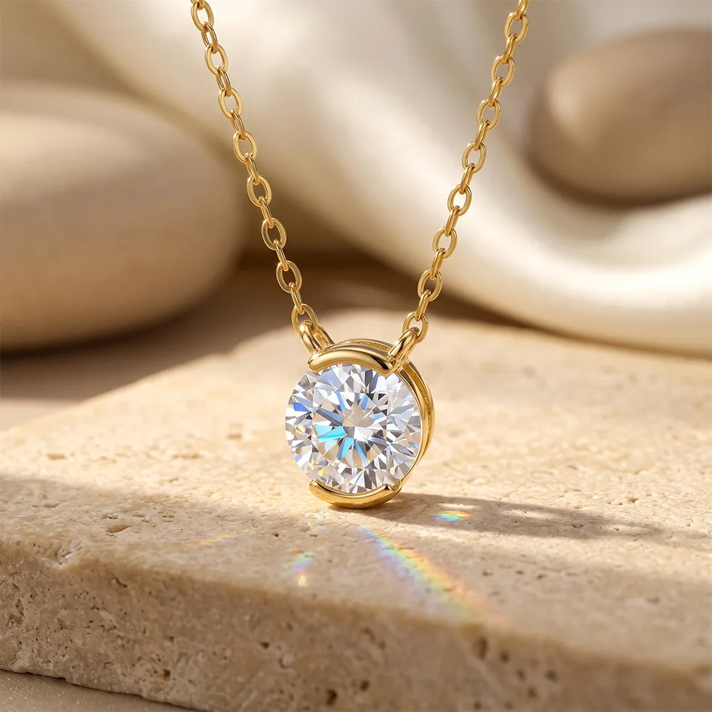 CEICI 1CT 6.5 Round Cut Moissanite Pendant Necklace for Women 925 Sterling Silver Plated 14K Gold Engagement Party Jewelry Gift