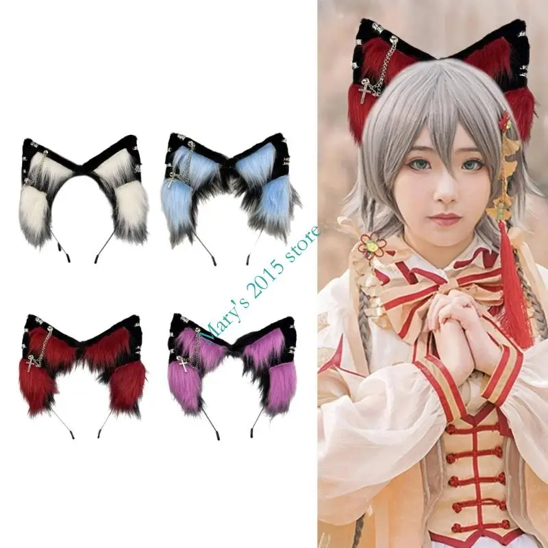 

E15F Fashion Plush Animal Ear Hairband Halloween Party Cosplay Accessory For Kids Adults Soft Hair Decors Comfortable Wear