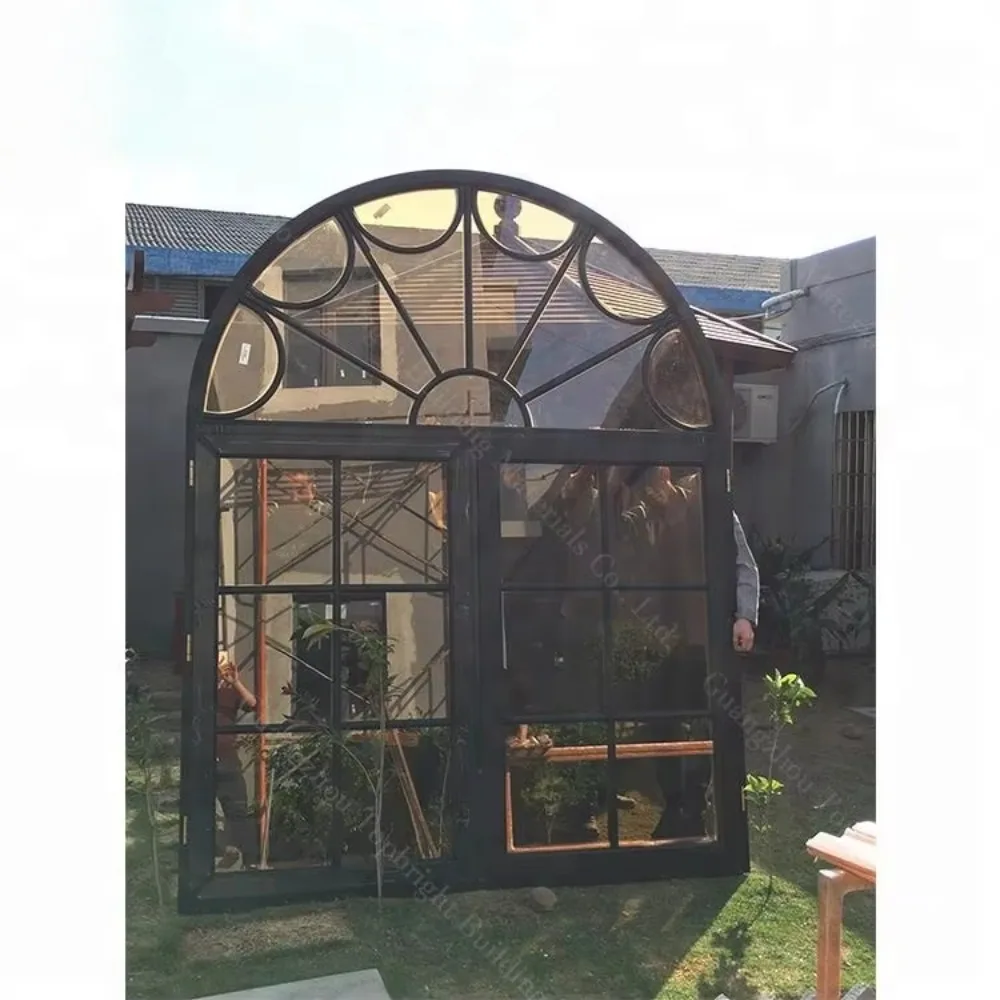 Half Moon Window Custom Grille Design Arched Top Fixed Glass Clad Wood Frame Profile Casement Arch Aluminum Window