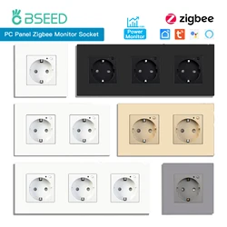 BSEED EU Standard Zigbee Wall Socket Smart Power Monitor Socket 220V 16A Plastic Panel Tuya Alexa Google Smart Life Control