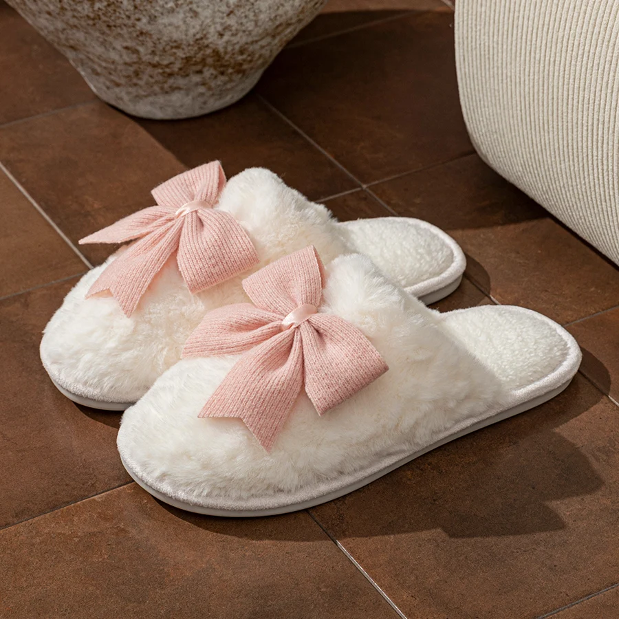 YNPO 2026 Cute Fashion Butterfly Bow Women's Slippers Winter Indoor Warmth Comfort Breathability Soft Soled Home Casual Shoes view 4