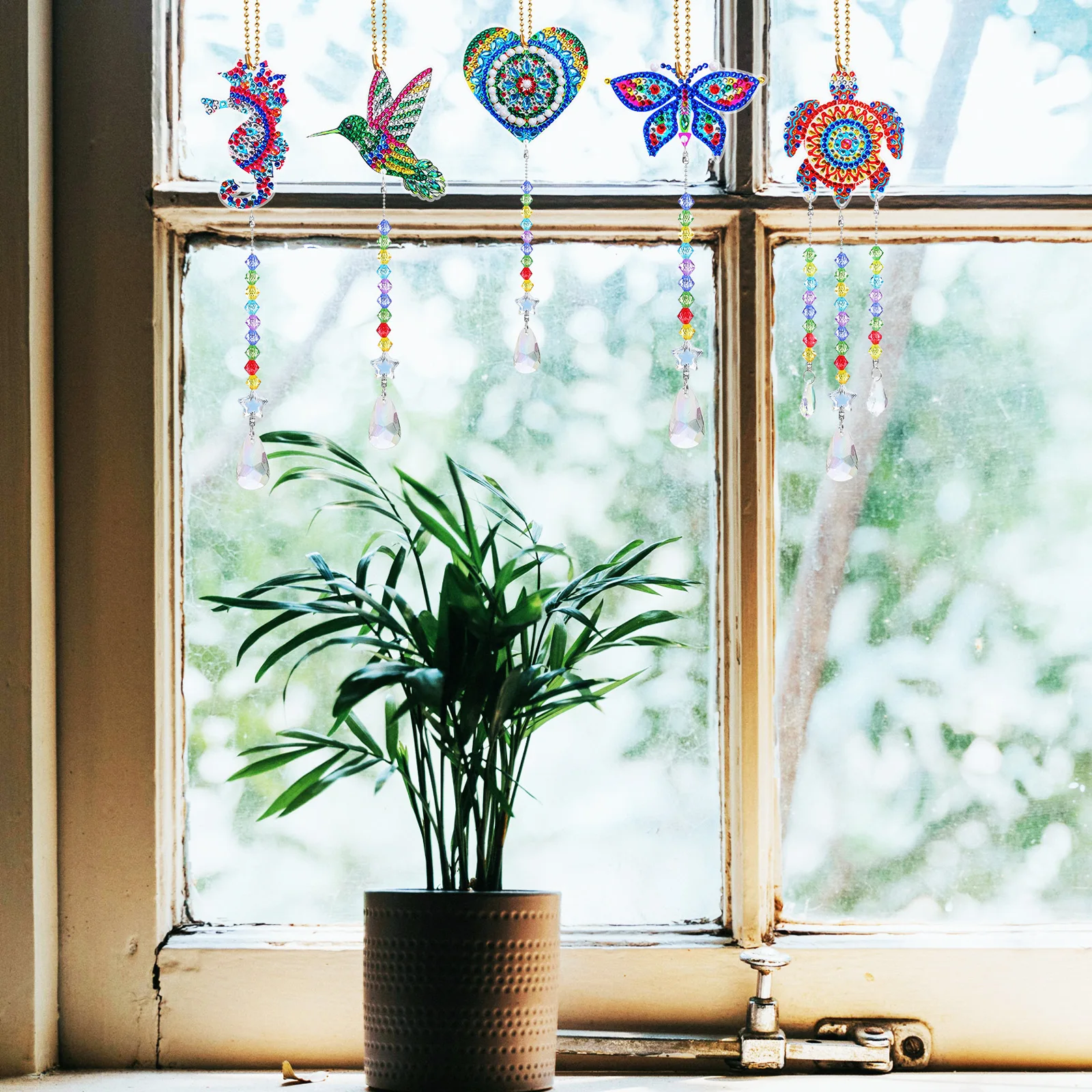 

8Pcs Diamond Art Keychains Exquisite Decorations Bag Charms Home Decor Diamond Dotting Pendant Kit Windchimes Key Chain Kit