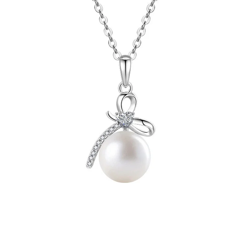 

ZFSILVER Fashion 925 Silver Trend Luxury Moissanite Pearl Bowknot Necklace For Charm Women Accessories Party Jewelry Gift XMZ162