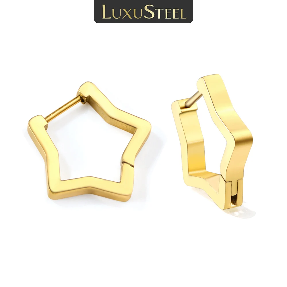 LUXUSTEEL Star Shape Metal Hoop Earrings Geometry Stainless Steel Stud Earrings for Women Girls Golden Female Earring Jewelry