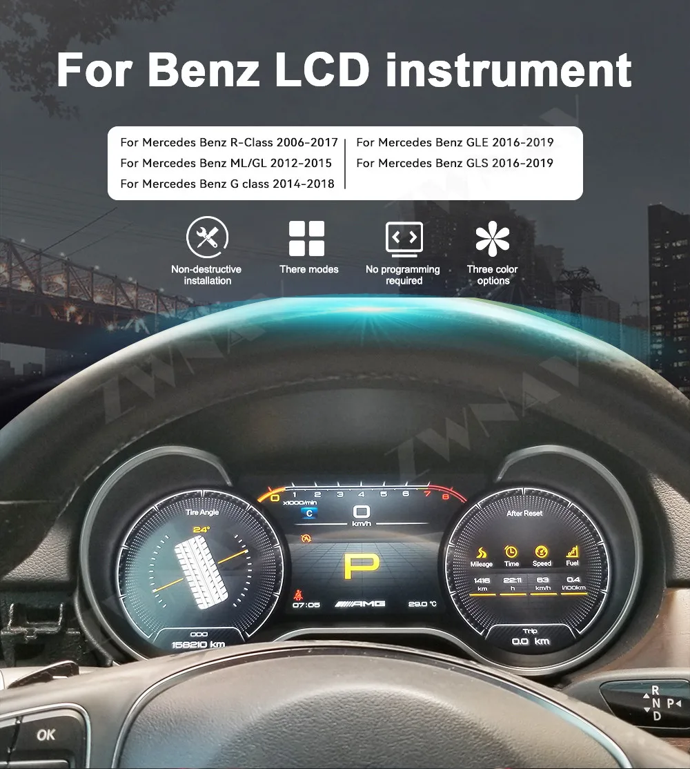 Android Digital LCD Dashboard Panel Virtual Instrument For Mercedes Benz R-Class GLE ML/GL GLS B CLA GLA G Class Center Speedome