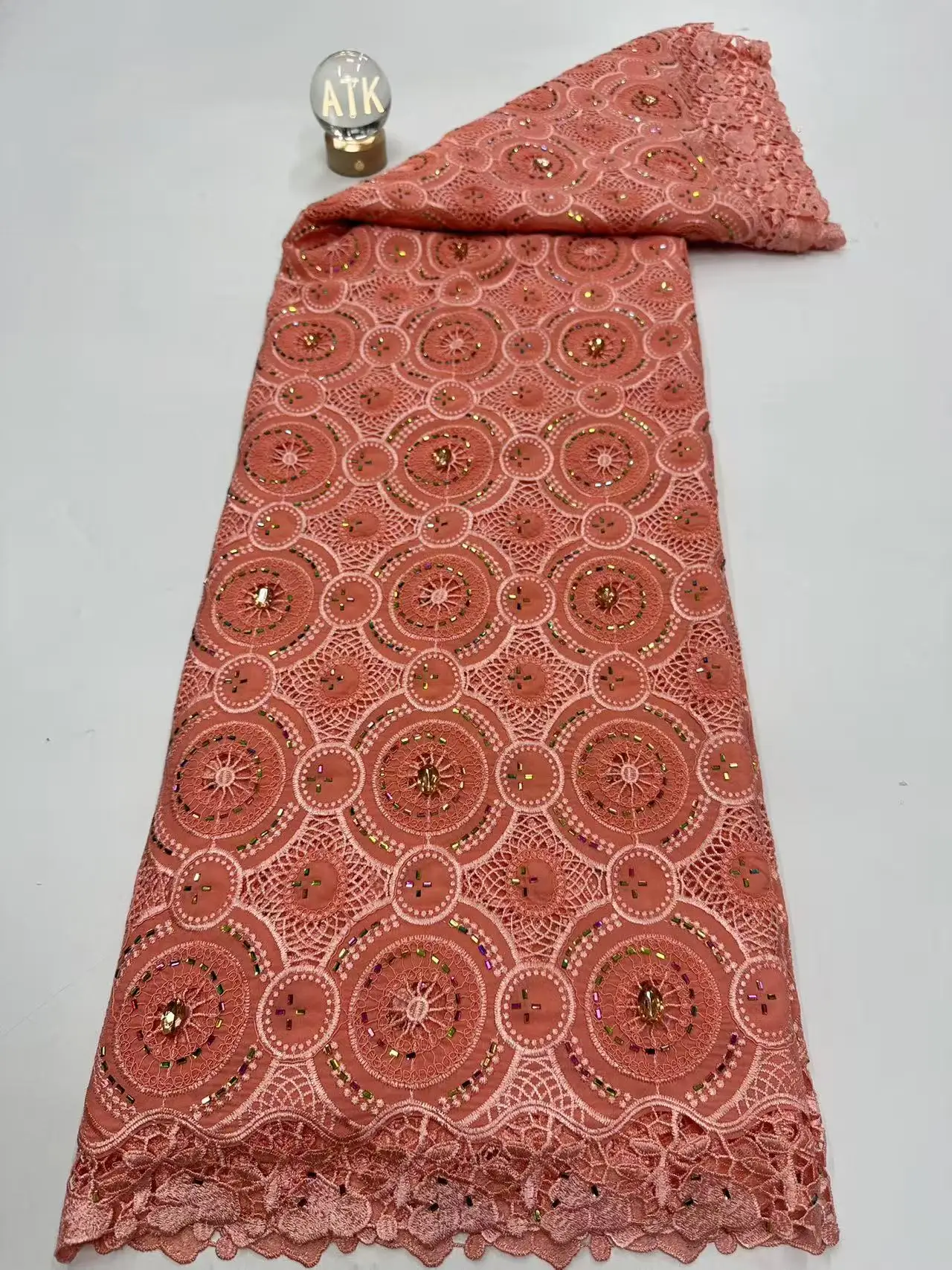 2026 High-Quality Africa Nigerian Stones Cotton Embroidery Chiffon Lace Fabric for Wedding Party Dresses Chiffon 5 Yards Hm242-1