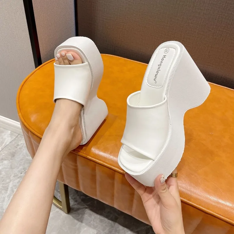 Shoes for Women 2024 Brand Summer Women\'s Slippers Solid Open Toe High Heels Water Proof Large Size Concise Casual Slippers