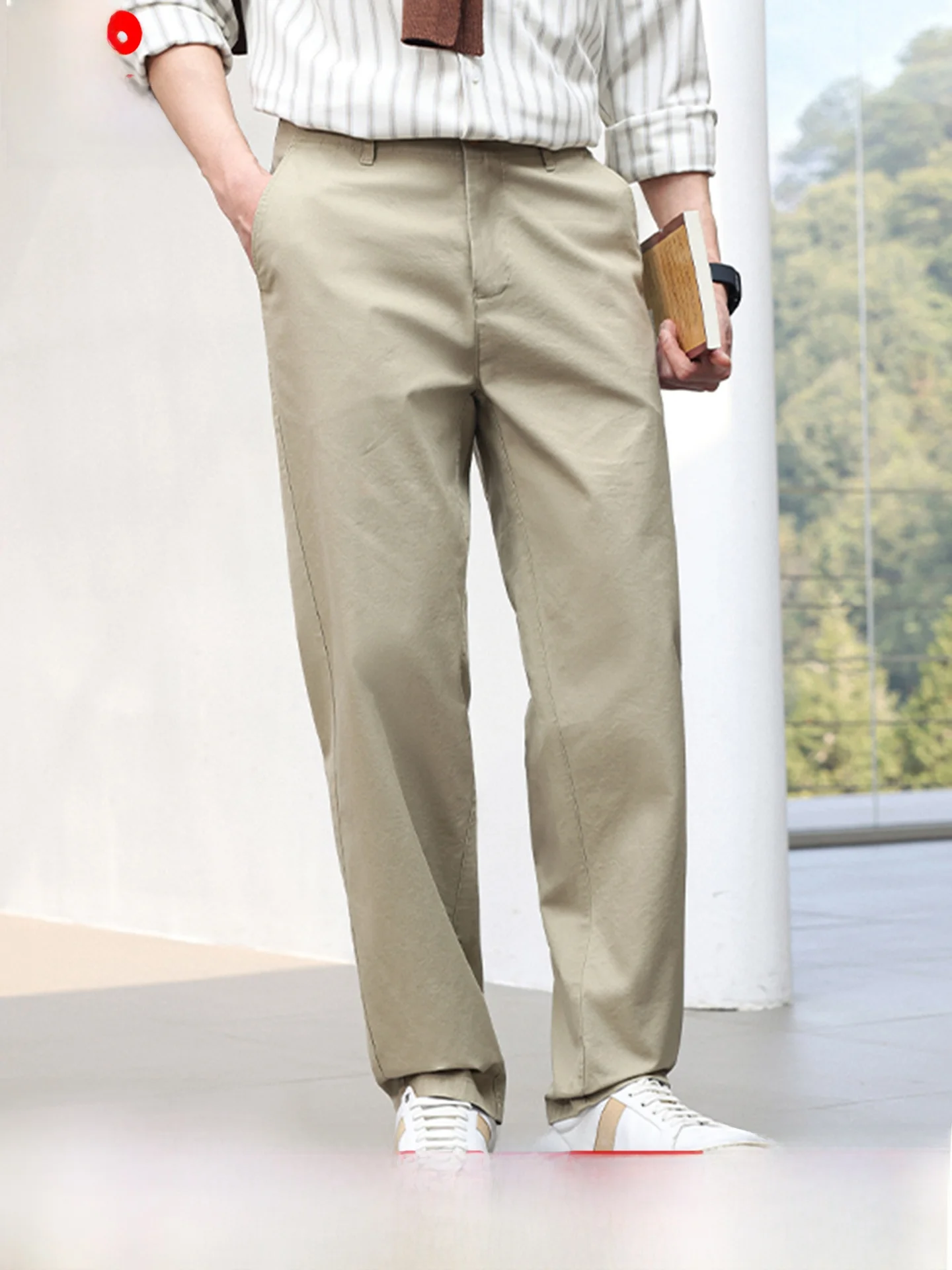 

Pierre Cardin Spring New Men's Straight Leg Casual Pants Anti-Wrinkle Busin Cotton Blend Elastic Waist Long Trousers