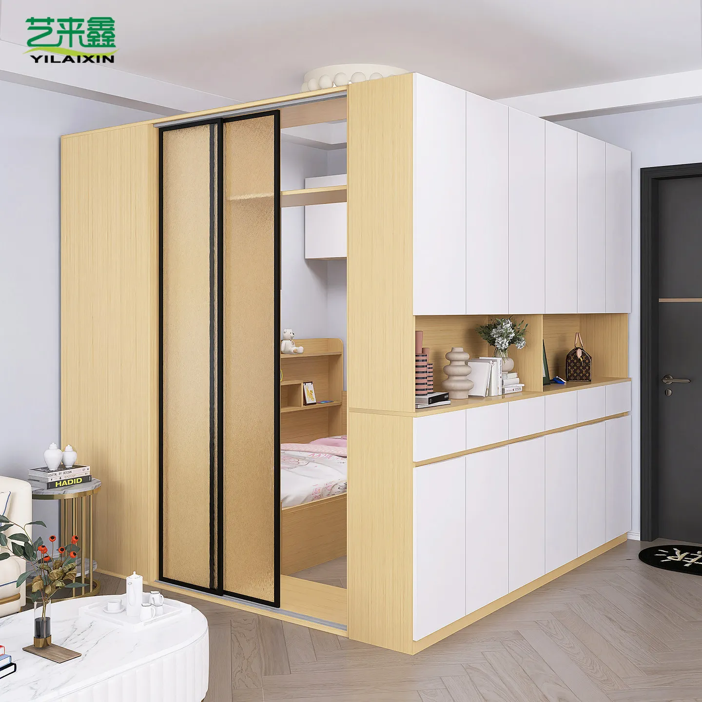 Small apartment compartment room living room renovation small room storage bed with wardrobe desk integrated partition bed