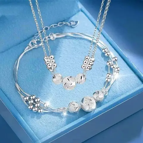 925 Sterling Silver Ball Necklace Bracelet Set for Woman Luxury Original Multi Layer Beads Jewelry Set Party Exquisite Jewelry