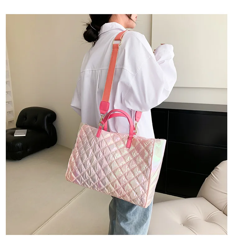 Laser Space Cotton Shoulder Bag Female Crossbdoy Bag For Women Luxury Design Large Capacity Handbag Quilted Shopper Tote Purse