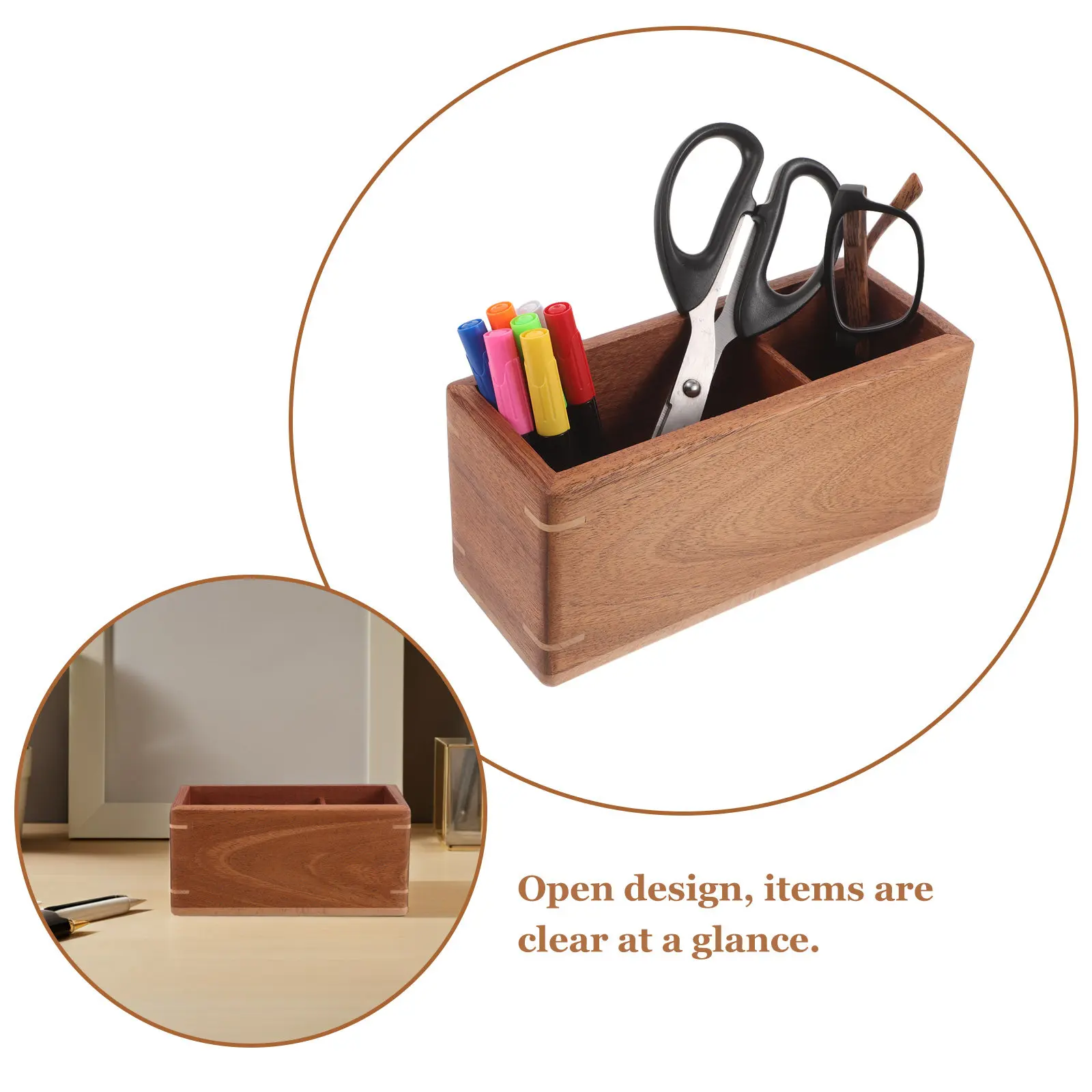 Desk Wood Storage Box Natural Grain Rustic Wooden Organizer for Remote Controllers Pens Cards Desktop Decoration Rectangular